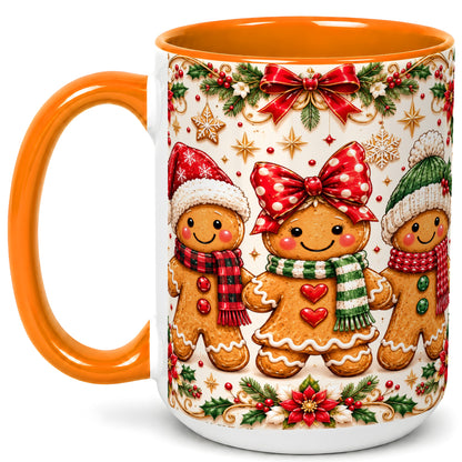 #pl[15oz|Orange] Gingerbread Family Coffee Mug, Christmas Cookie Mug, Ceramic Cup