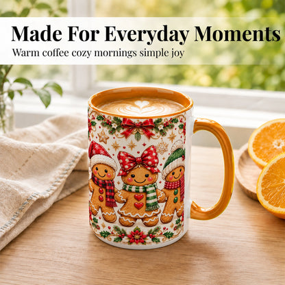 #pl[15oz|Orange] Gingerbread Family Coffee Mug, Christmas Cookie Mug, Ceramic Cup