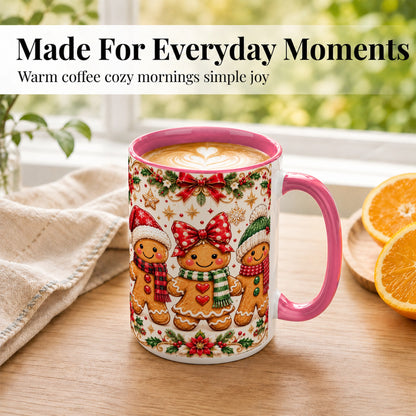#pl[15oz|Pink] Gingerbread Family Coffee Mug, Christmas Cookie Mug, Ceramic Cup