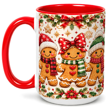 #pl[15oz|Red] Gingerbread Family Coffee Mug, Christmas Cookie Mug, Ceramic Cup