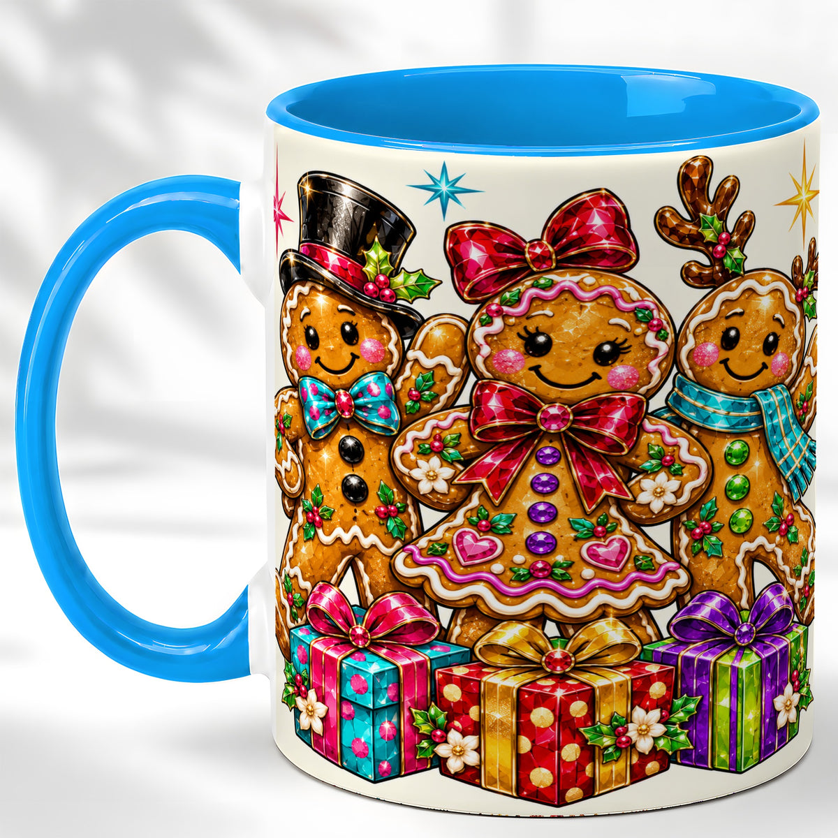 #pl[11oz|Blue] Gingerbread Friends Coffee Mug, Christmas Cookie Mug, Ceramic Cup