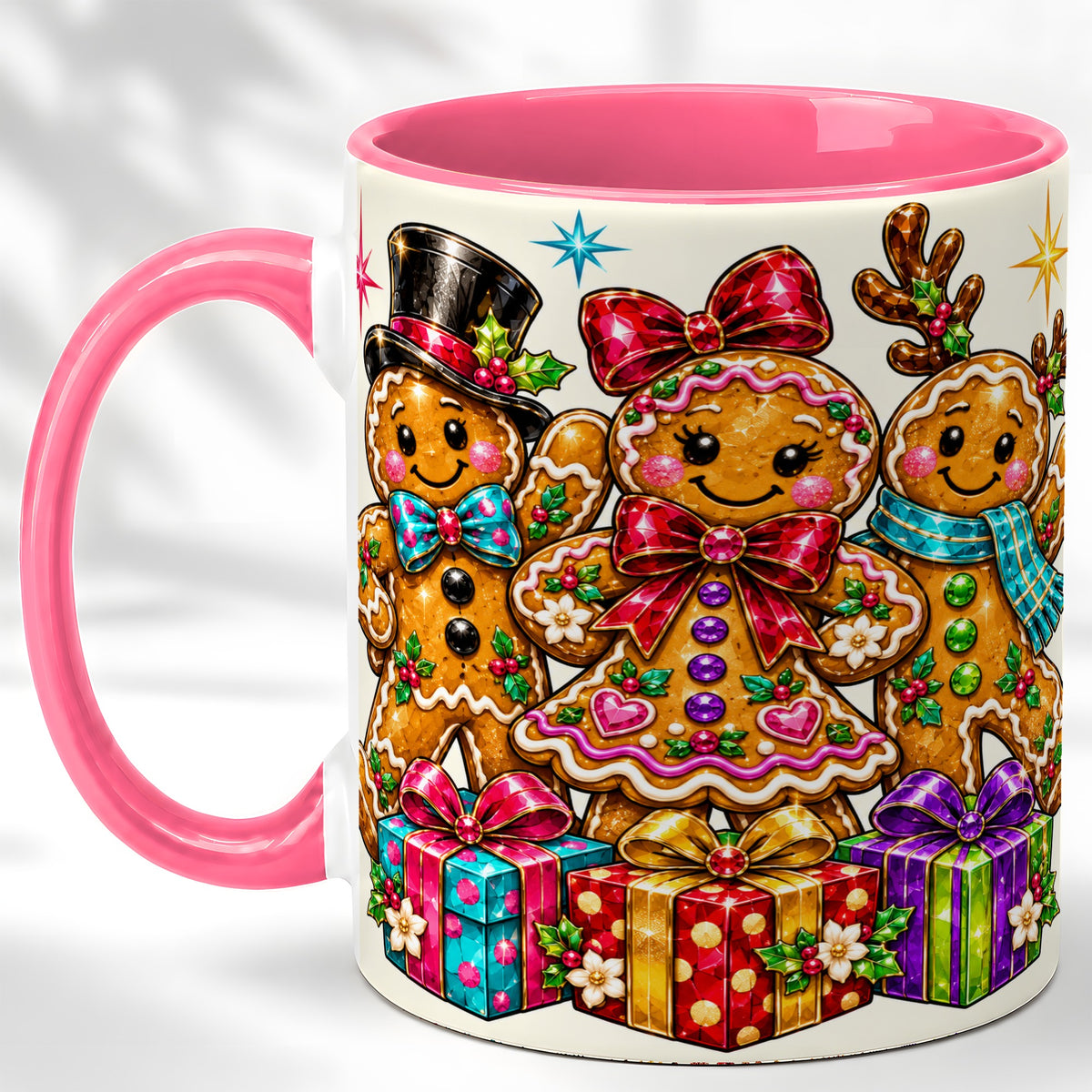 #pl[11oz|Pink] Gingerbread Friends Coffee Mug, Christmas Cookie Mug, Ceramic Cup
