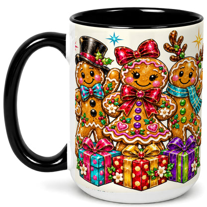 #pl[15oz|Black] Gingerbread Friends Coffee Mug, Christmas Cookie Mug, Ceramic Cup