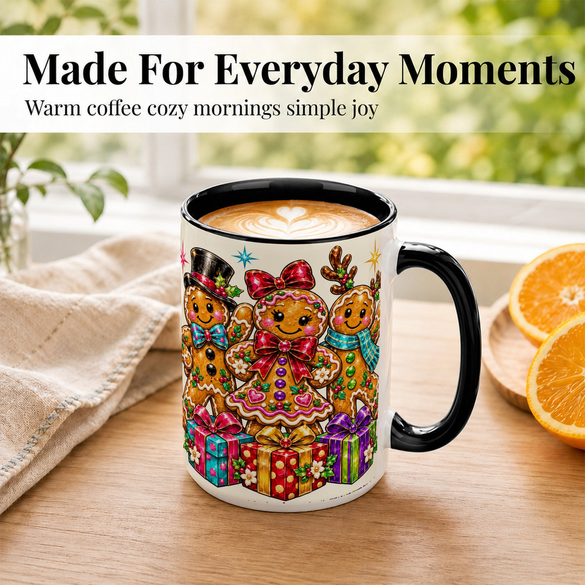 #pl[15oz|Black] Gingerbread Friends Coffee Mug, Christmas Cookie Mug, Ceramic Cup