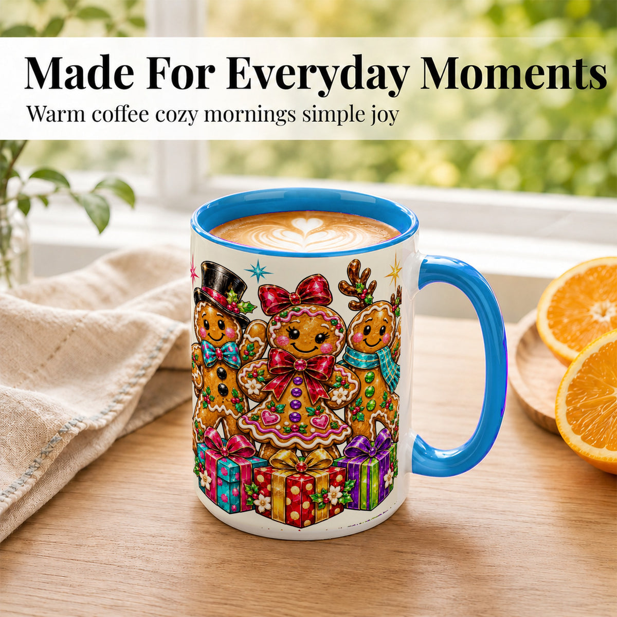 #pl[15oz|Blue] Gingerbread Friends Coffee Mug, Christmas Cookie Mug, Ceramic Cup