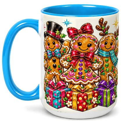 #pl[15oz|Blue] Gingerbread Friends Coffee Mug, Christmas Cookie Mug, Ceramic Cup