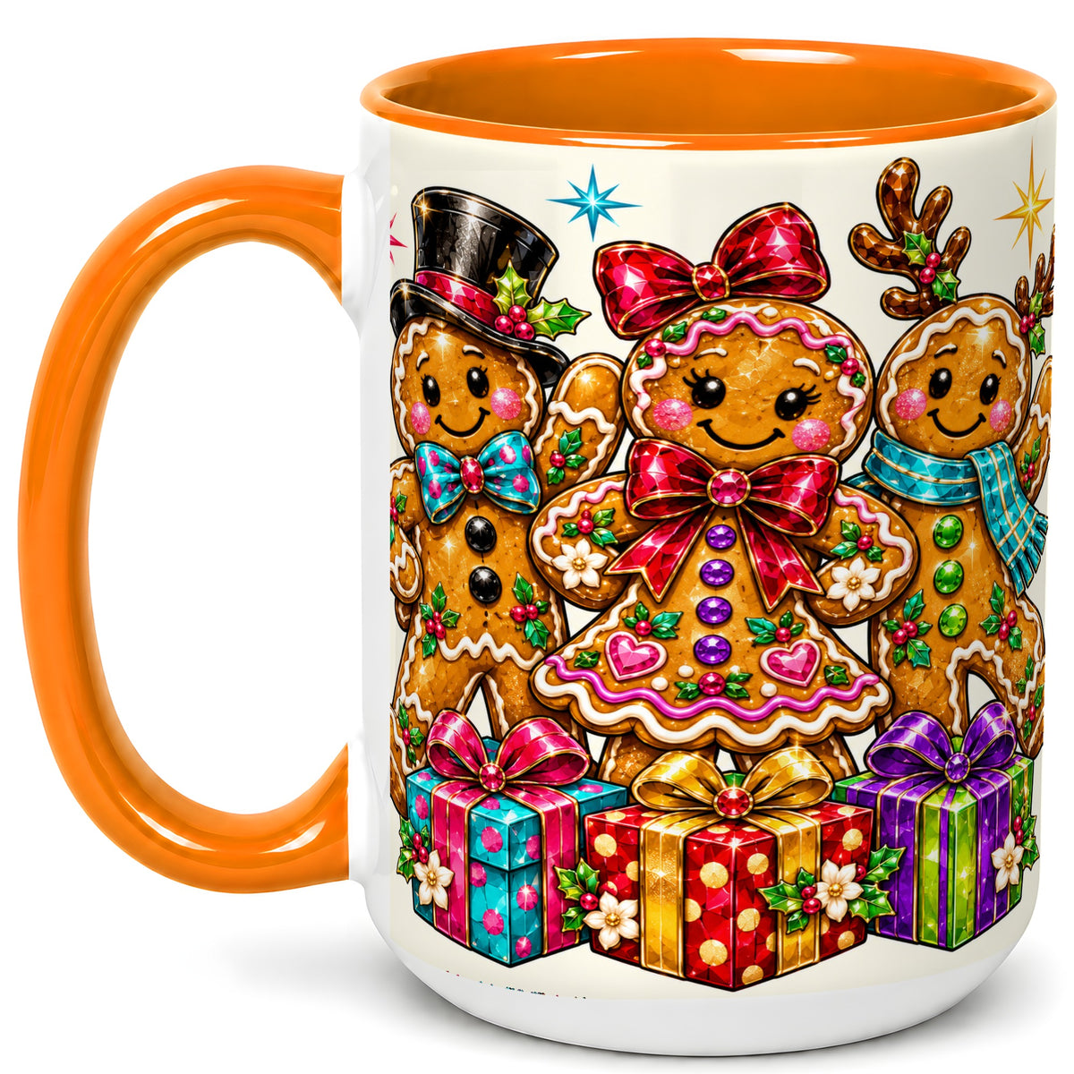 #pl[15oz|Orange] Gingerbread Friends Coffee Mug, Christmas Cookie Mug, Ceramic Cup