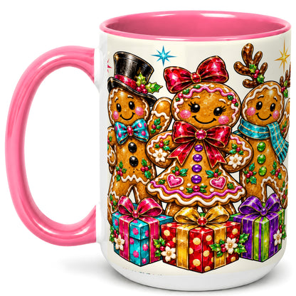 #pl[15oz|Pink] Gingerbread Friends Coffee Mug, Christmas Cookie Mug, Ceramic Cup