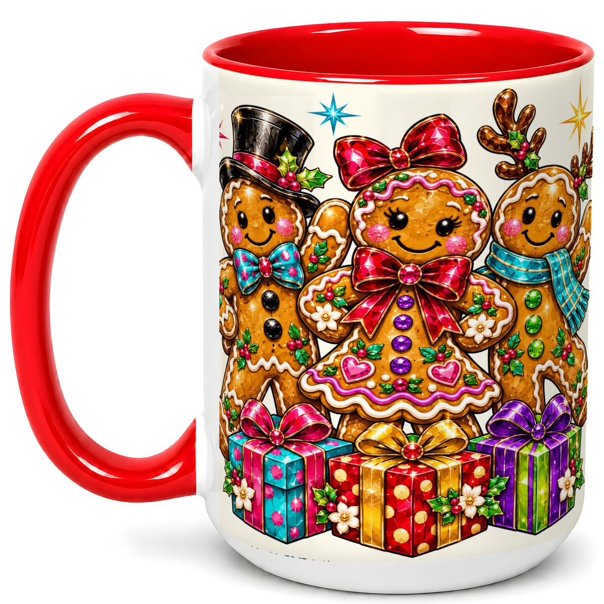#pl[15oz|Red] Gingerbread Friends Coffee Mug, Christmas Cookie Mug, Ceramic Cup