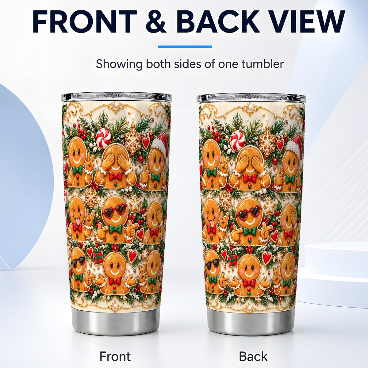 #pl[20oz|Steel] Gingerbread Tumbler 20oz, Christmas Tumbler, Stainless Steel Travel Cup
