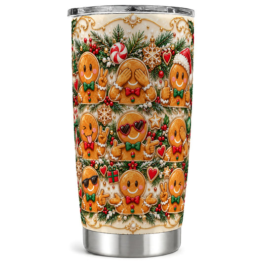 Gingerbread Tumbler 20oz, Christmas Tumbler, Stainless Steel Travel Cup