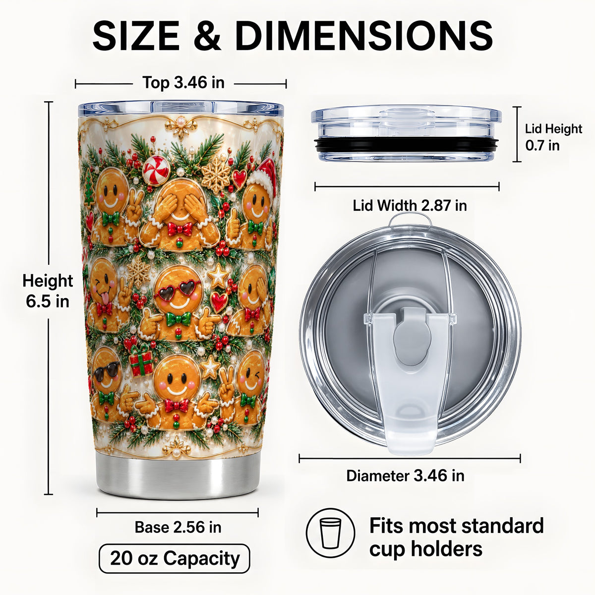 #pl[20oz|Steel] Festive Gingerbread Tumbler 20oz, Christmas Tumbler, Steel Travel Cup