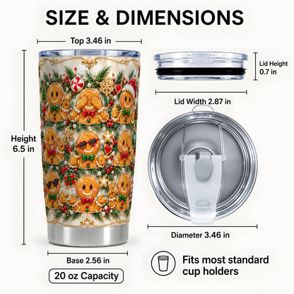 #pl[20oz|Steel] Festive Gingerbread Tumbler 20oz, Christmas Tumbler, Steel Travel Cup
