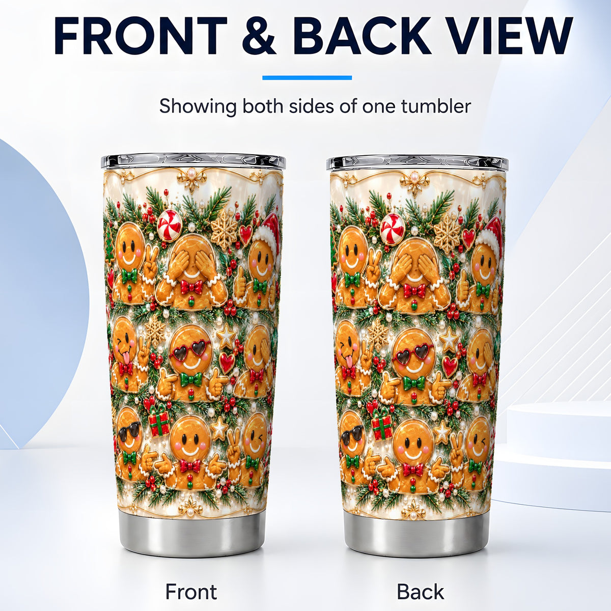 #pl[20oz|Steel] Festive Gingerbread Tumbler 20oz, Christmas Tumbler, Steel Travel Cup