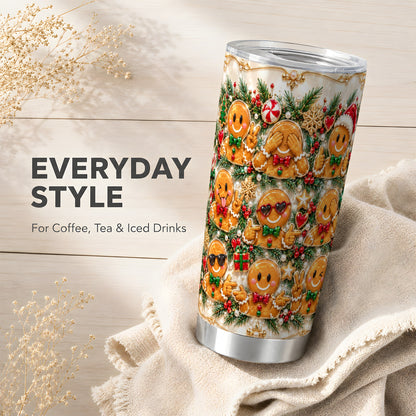 Festive Gingerbread Tumbler 20oz, Christmas Tumbler, Steel Travel Cup