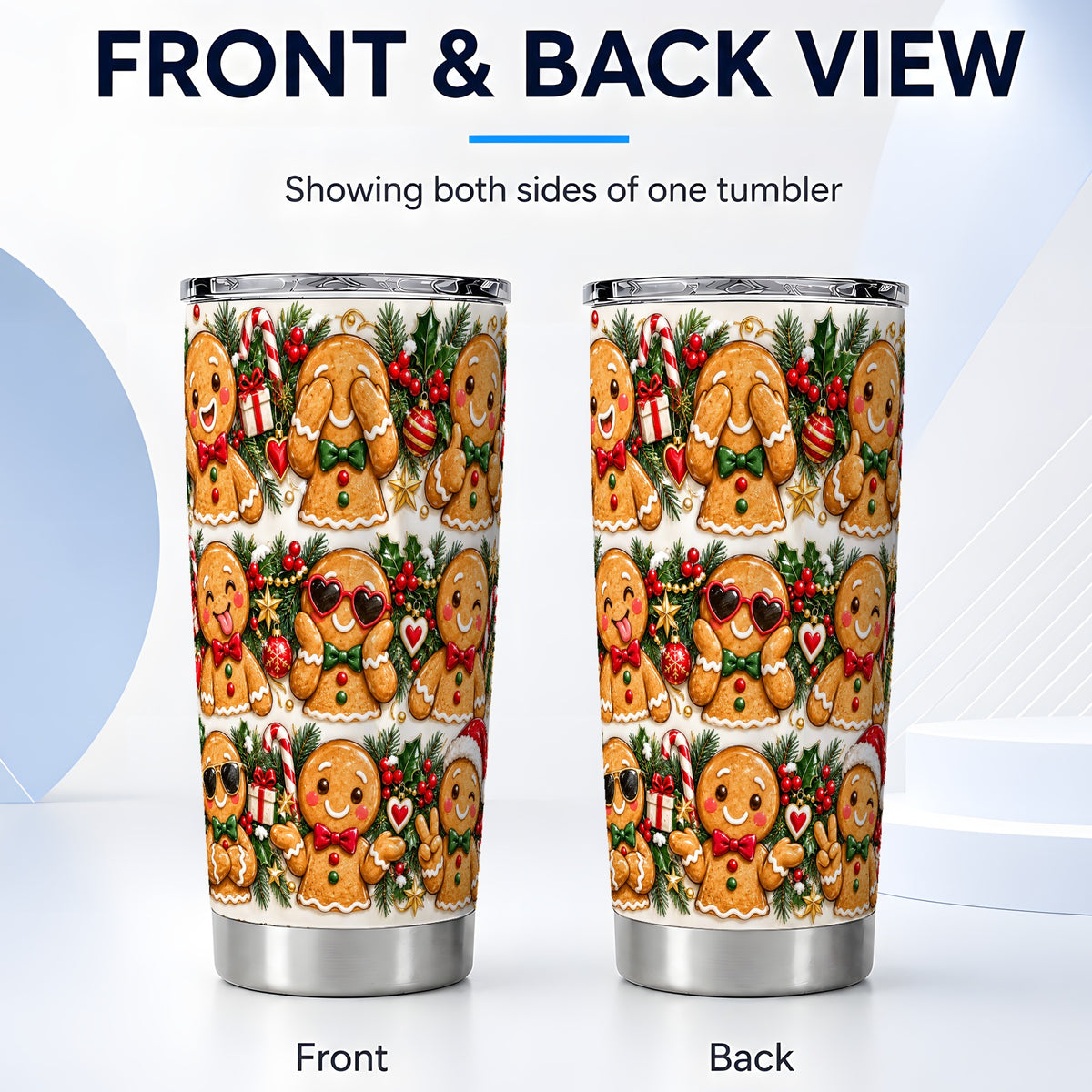 #pl[20oz|Steel] Christmas Gingerbread Tumbler 20oz, Cookie Tumbler, Steel Travel Cup