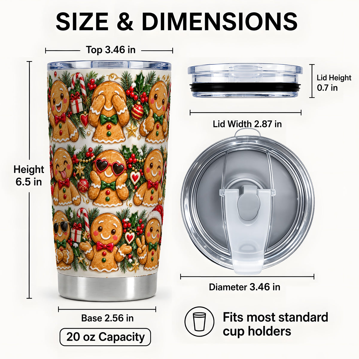 #pl[20oz|Steel] Christmas Gingerbread Tumbler 20oz, Cookie Tumbler, Steel Travel Cup