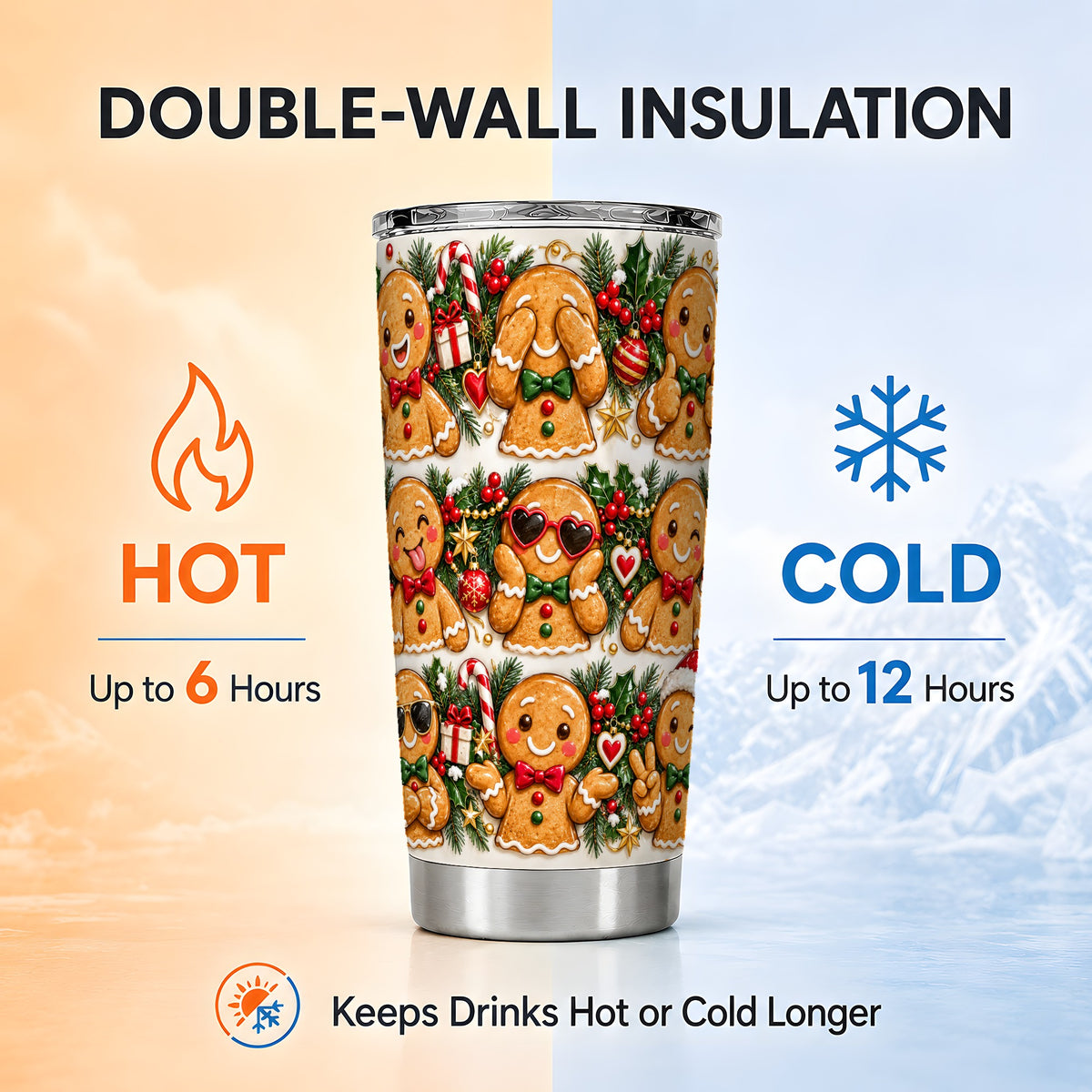 Christmas Gingerbread Tumbler 20oz, Cookie Tumbler, Steel Travel Cup