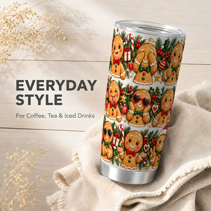 Christmas Gingerbread Tumbler 20oz, Cookie Tumbler, Steel Travel Cup