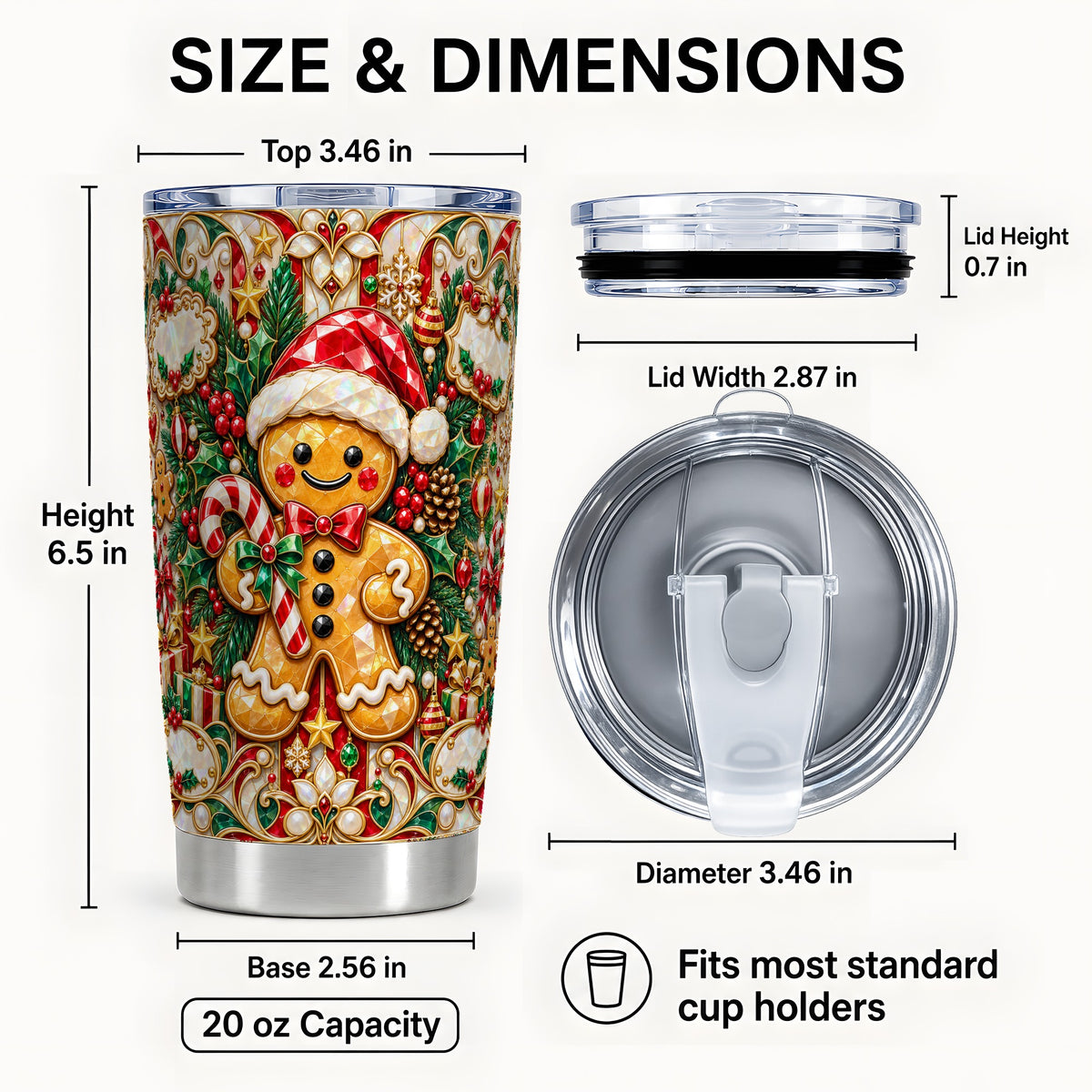 #pl[20oz|Steel] Gem Gingerbread Tumbler 20oz, Christmas Tumbler, Stainless Steel Travel Cup