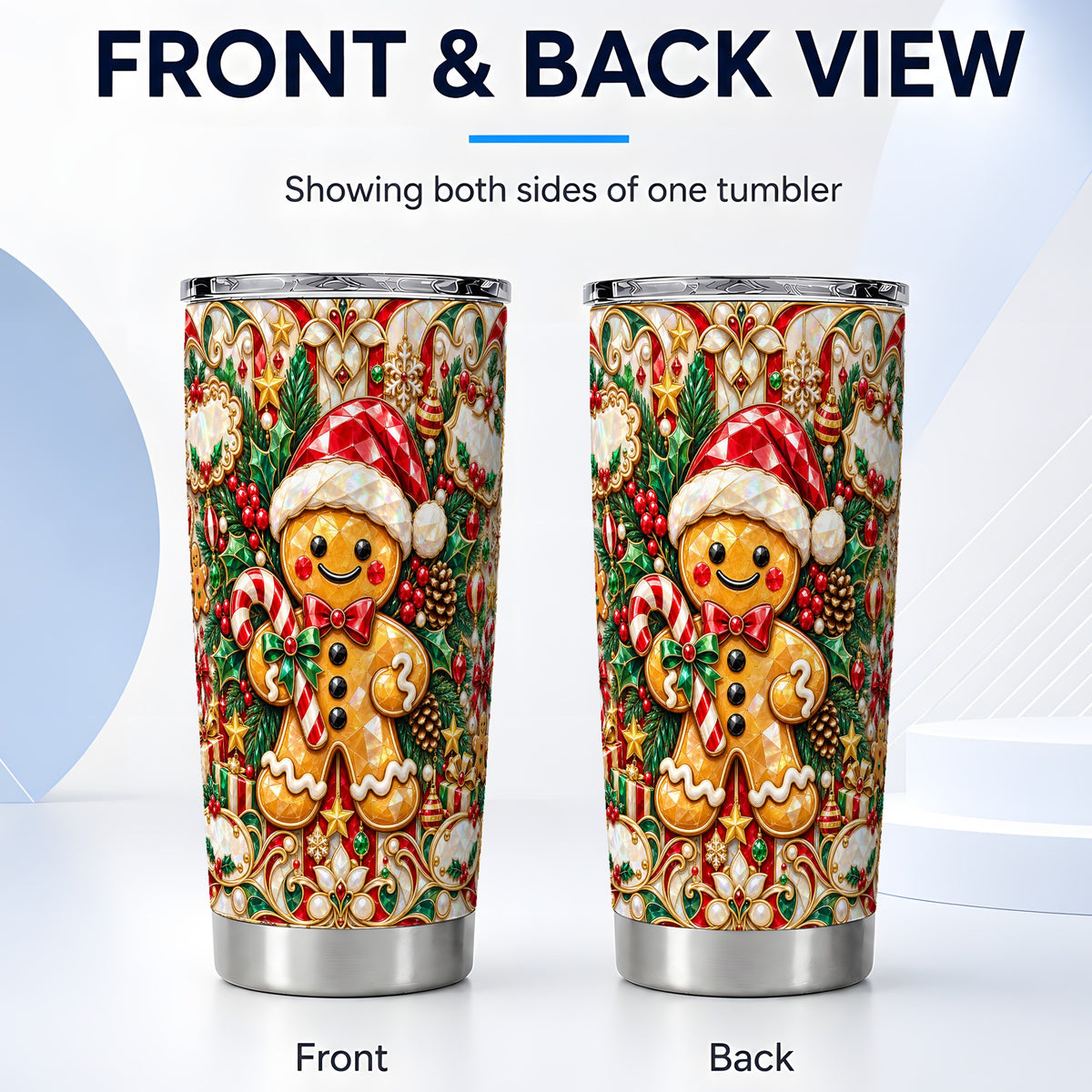 #pl[20oz|Steel] Gem Gingerbread Tumbler 20oz, Christmas Tumbler, Stainless Steel Travel Cup
