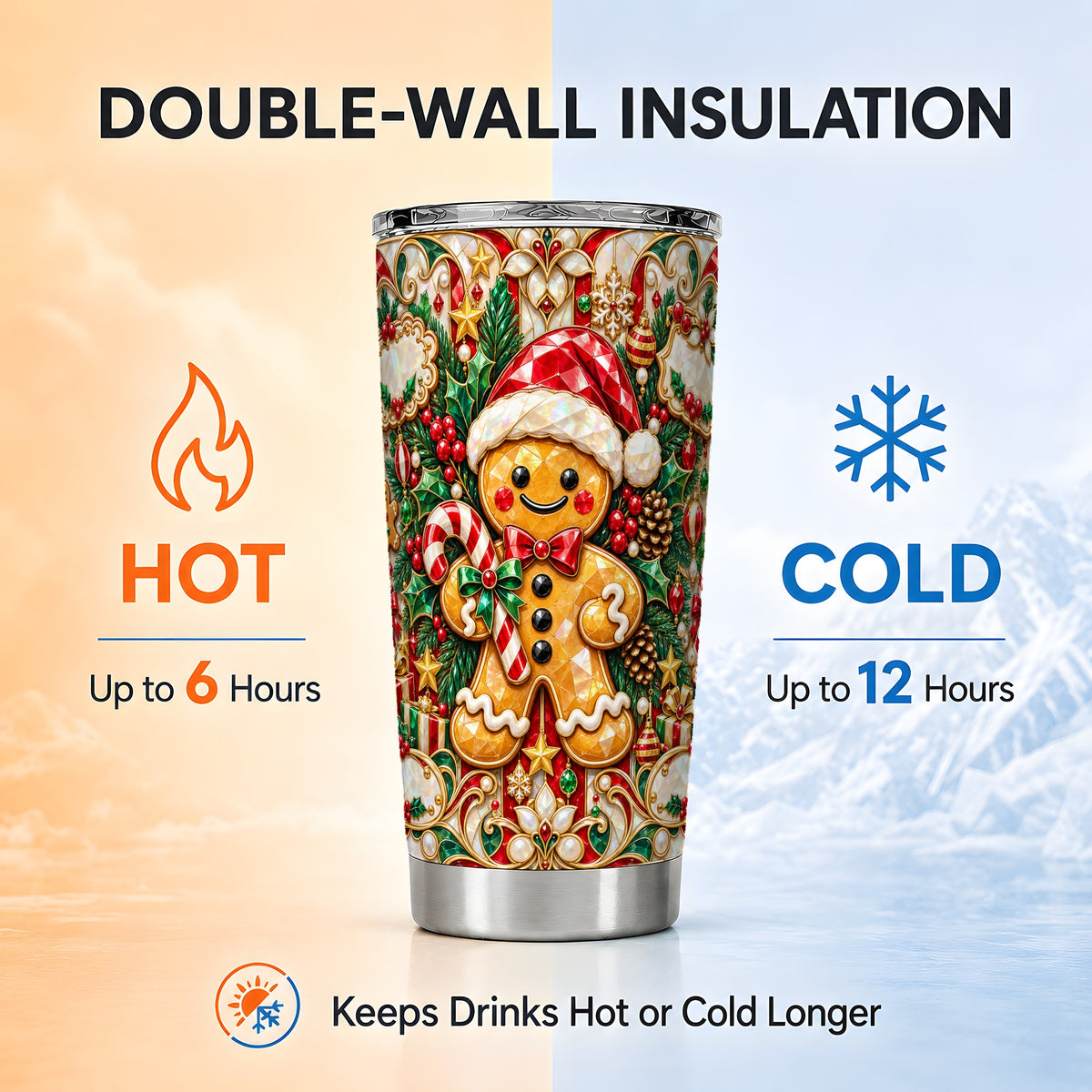 Gem Gingerbread Tumbler 20oz, Christmas Tumbler, Stainless Steel Travel Cup
