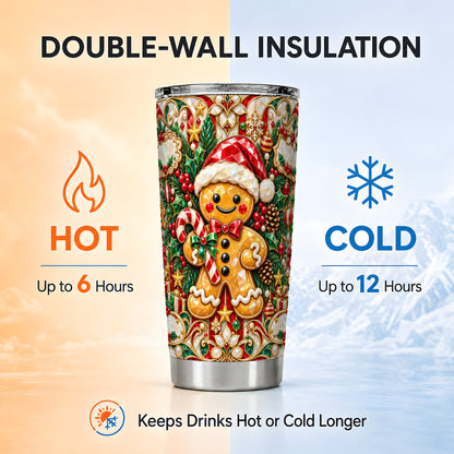Gem Gingerbread Tumbler 20oz, Christmas Tumbler, Stainless Steel Travel Cup
