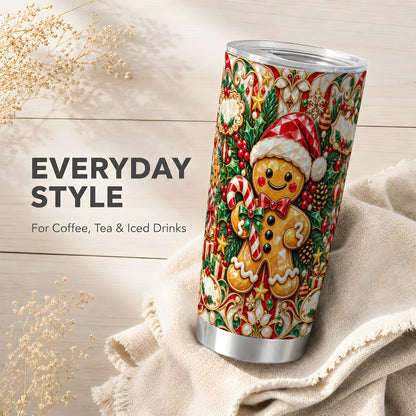 Gem Gingerbread Tumbler 20oz, Christmas Tumbler, Stainless Steel Travel Cup