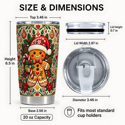 #pl[20oz|Steel] Folk Gingerbread Tumbler 20oz, Christmas Tumbler, Steel Travel Cup