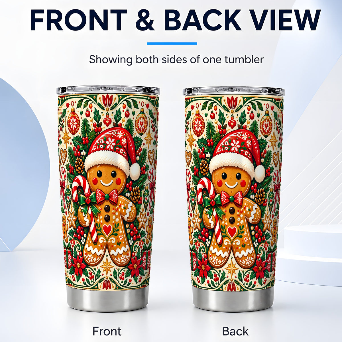 #pl[20oz|Steel] Folk Gingerbread Tumbler 20oz, Christmas Tumbler, Steel Travel Cup