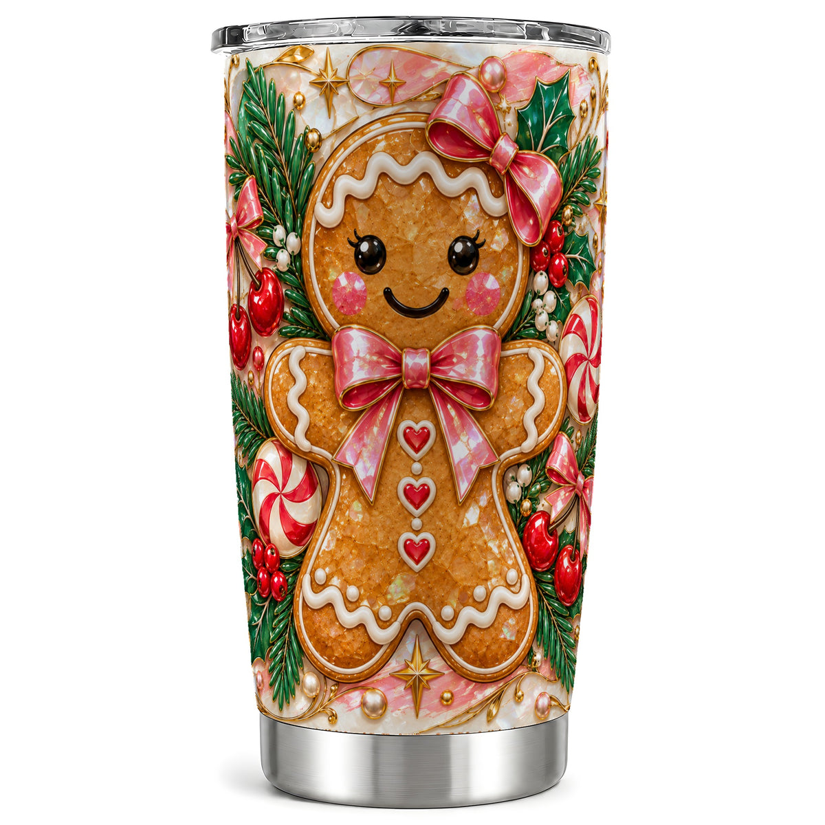 Gingerbread Tumbler 20oz, Christmas Tumbler, Stainless Steel Travel Cup