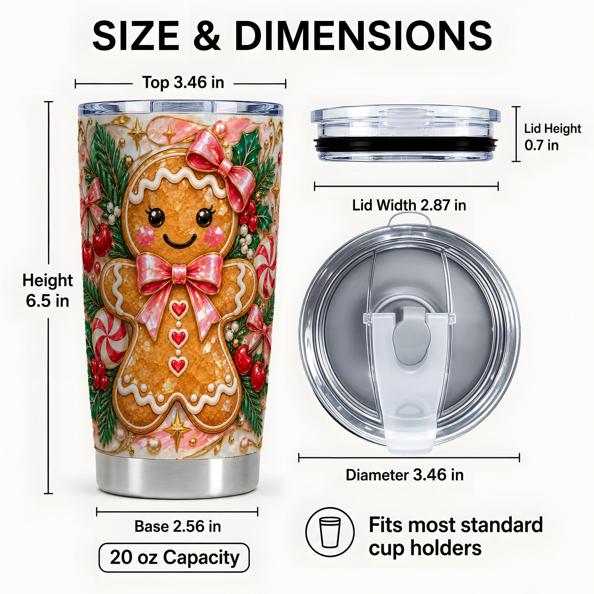 #pl[20oz|Steel] Gingerbread Tumbler 20oz, Christmas Tumbler, Stainless Steel Travel Cup