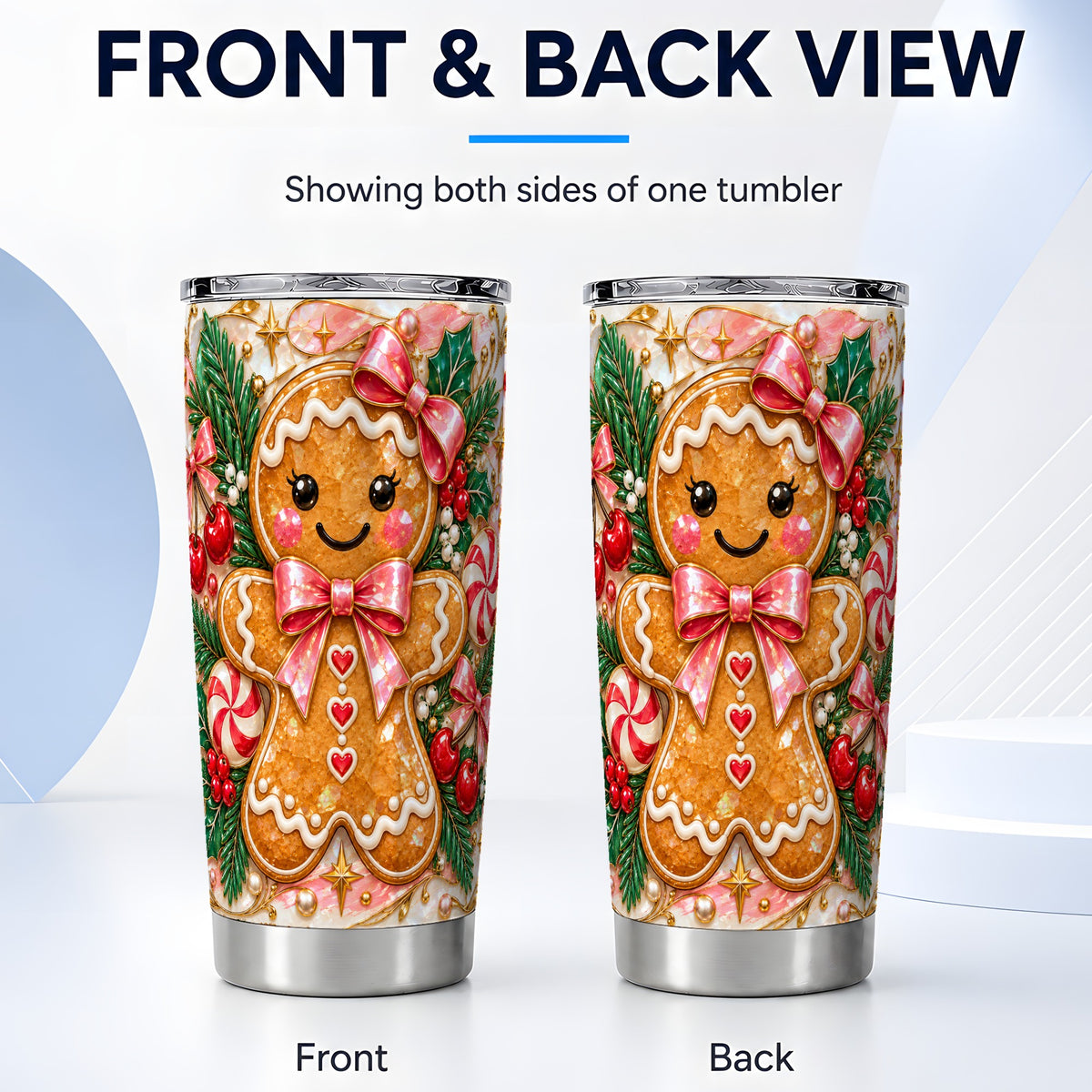 #pl[20oz|Steel] Gingerbread Tumbler 20oz, Christmas Tumbler, Stainless Steel Travel Cup