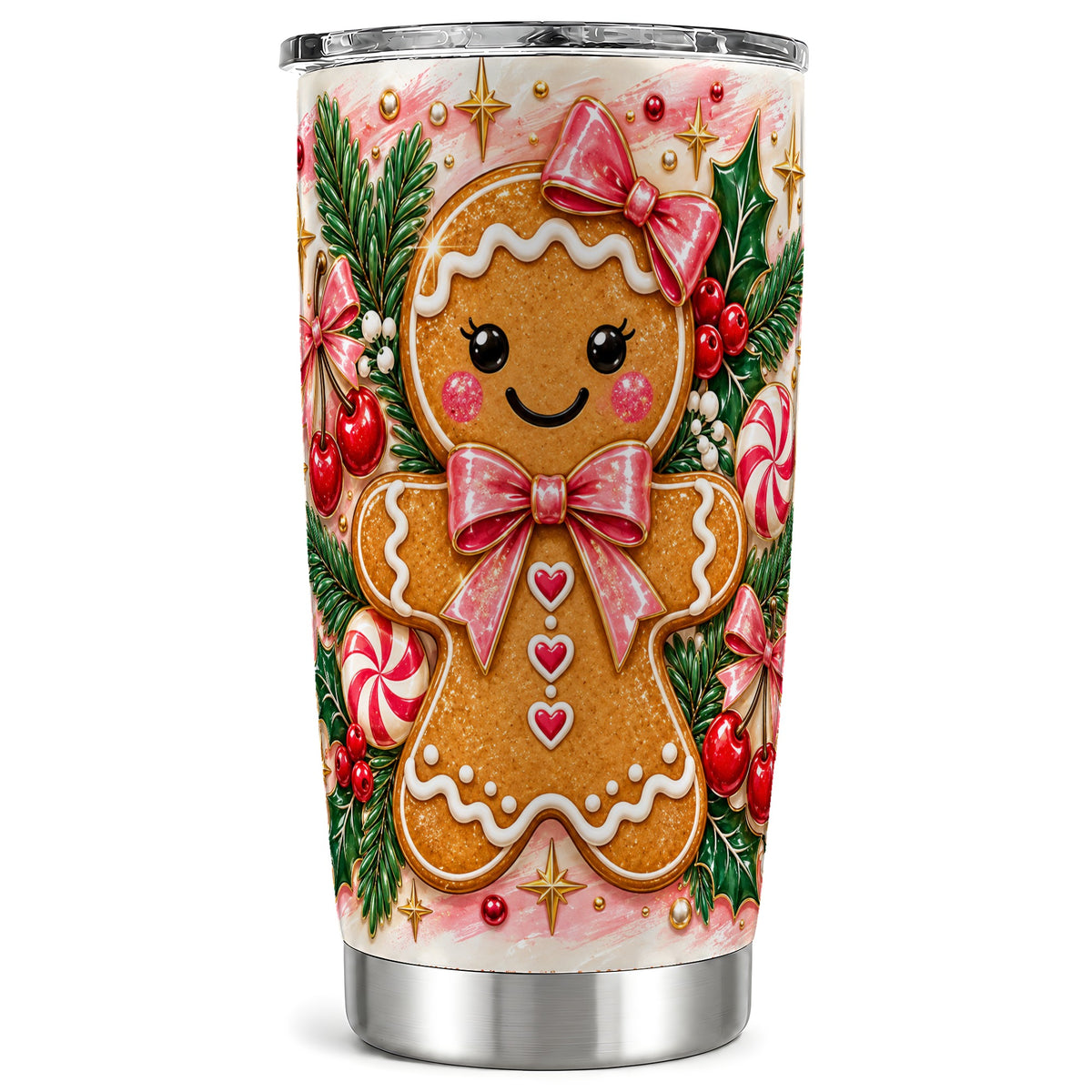 Gingerbread Tumbler 20oz, Festive Tumbler, Stainless Steel Travel Cup