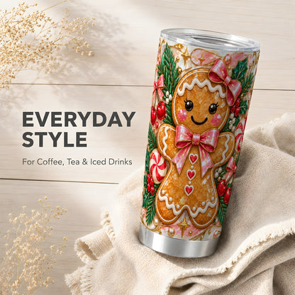 Gingerbread Tumbler 20oz, Christmas Tumbler, Stainless Steel Travel Cup