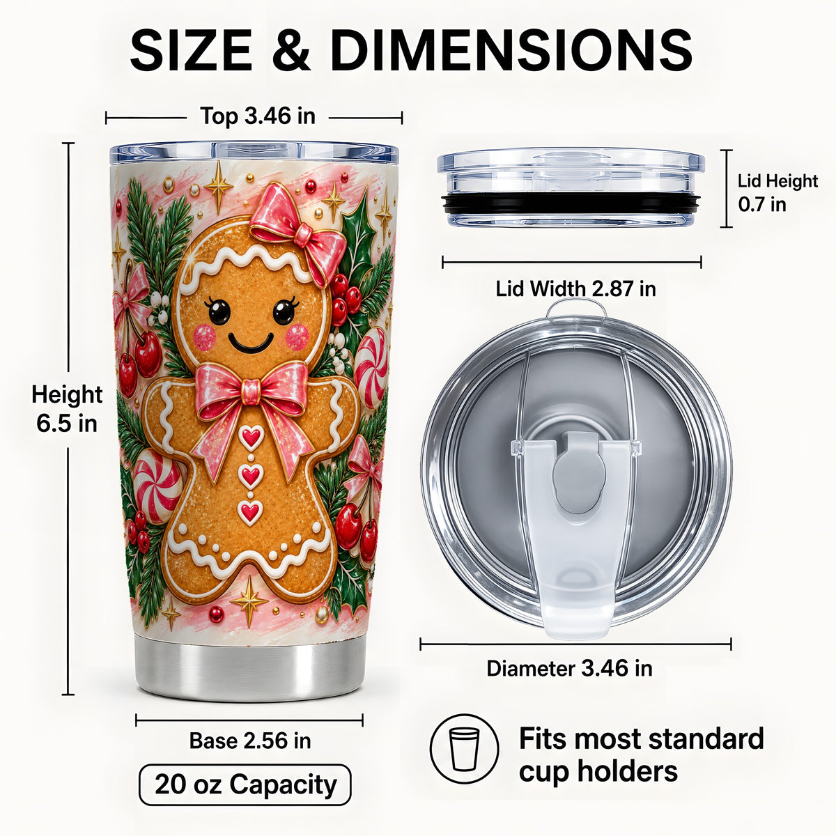 #pl[20oz|Steel] Gingerbread Tumbler 20oz, Festive Tumbler, Stainless Steel Travel Cup