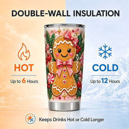 Gingerbread Tumbler 20oz, Festive Tumbler, Stainless Steel Travel Cup