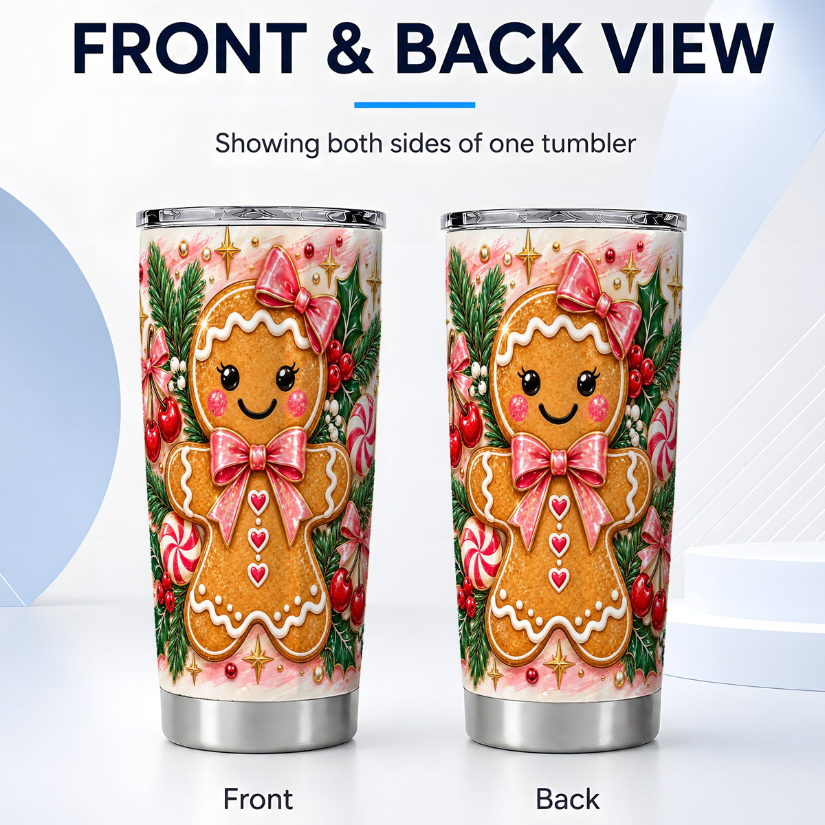 #pl[20oz|Steel] Gingerbread Tumbler 20oz, Festive Tumbler, Stainless Steel Travel Cup