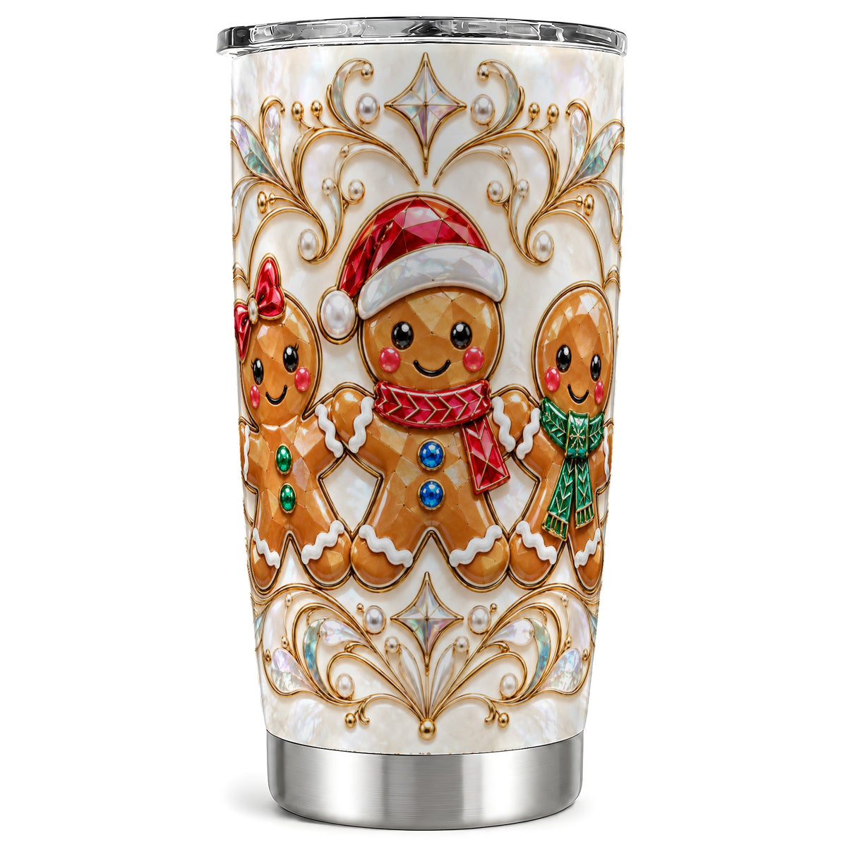 Gingerbread Trio Tumbler 20oz, Holiday Tumbler, Stainless Steel Travel Cup