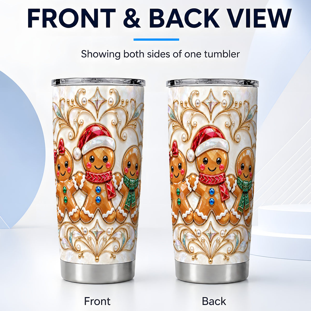 #pl[20oz|Steel] Gingerbread Trio Tumbler 20oz, Holiday Tumbler, Stainless Steel Travel Cup