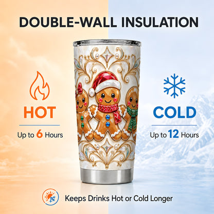 Gingerbread Trio Tumbler 20oz, Holiday Tumbler, Stainless Steel Travel Cup