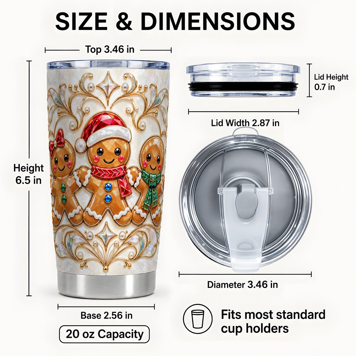 #pl[20oz|Steel] Gingerbread Trio Tumbler 20oz, Holiday Tumbler, Stainless Steel Travel Cup
