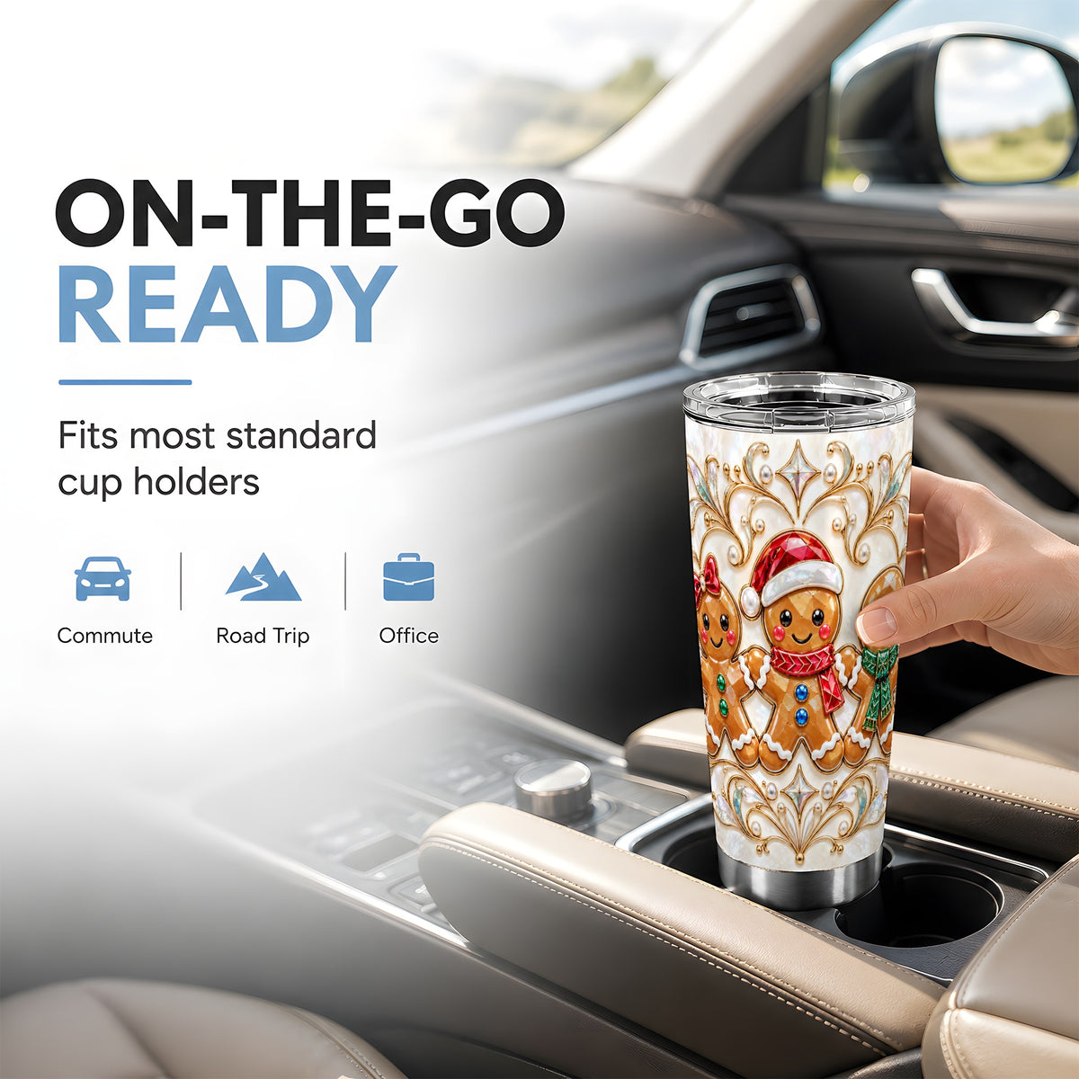 Gingerbread Trio Tumbler 20oz, Holiday Tumbler, Stainless Steel Travel Cup