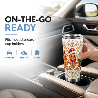 Gingerbread Trio Tumbler 20oz, Holiday Tumbler, Stainless Steel Travel Cup
