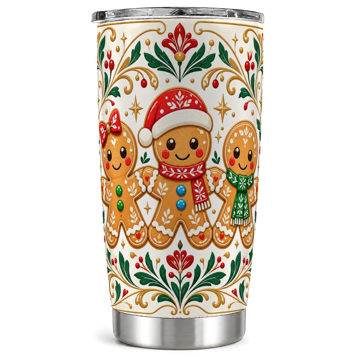 Folk Gingerbread Tumbler 20oz, Holiday Tumbler, Stainless Steel Travel Cup