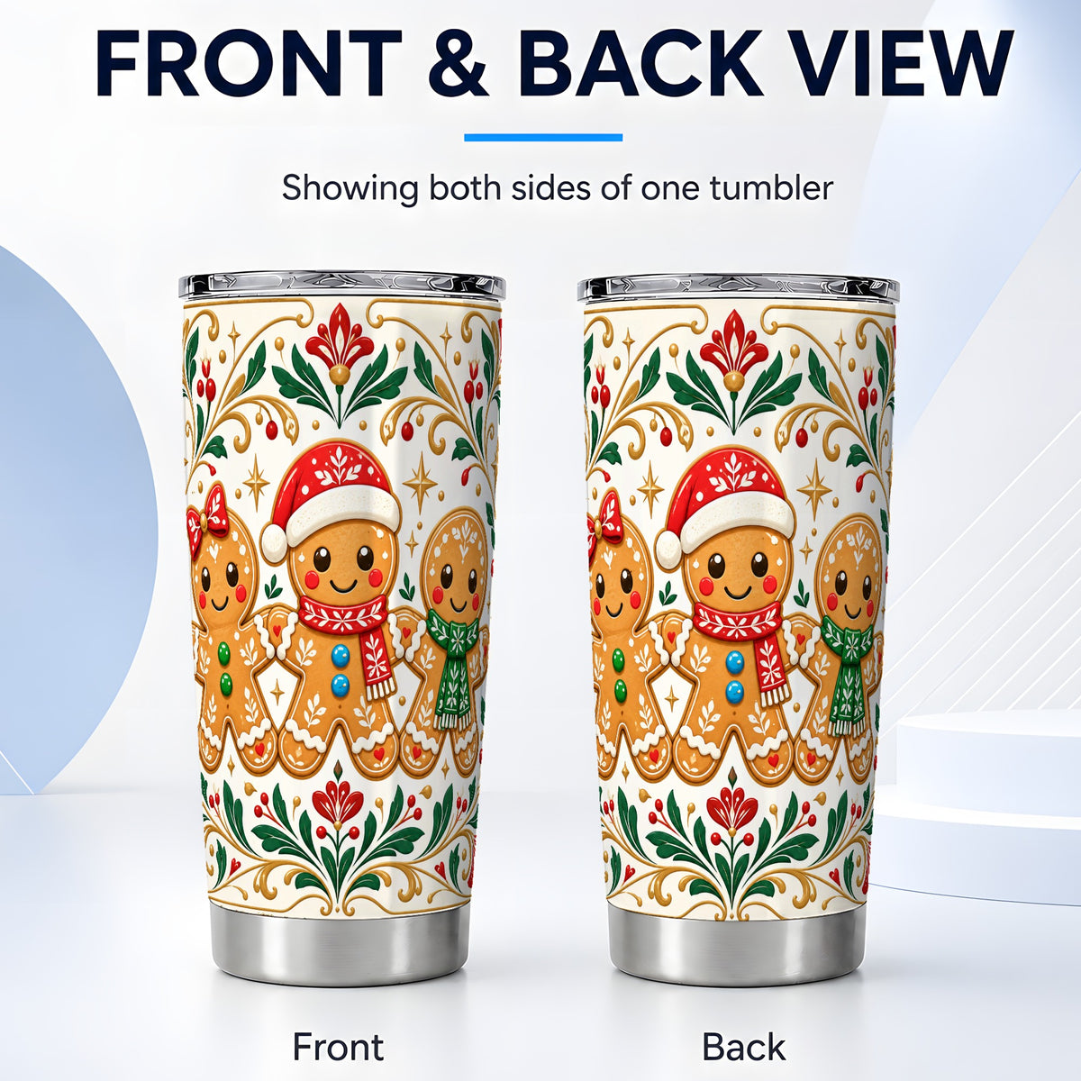#pl[20oz|Steel] Folk Gingerbread Tumbler 20oz, Holiday Tumbler, Stainless Steel Travel Cup