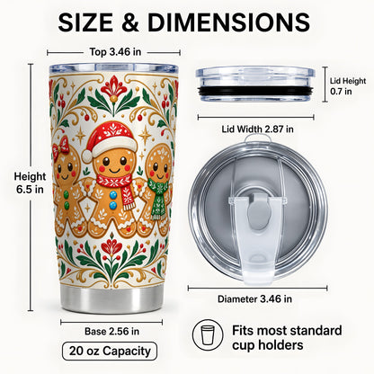 #pl[20oz|Steel] Folk Gingerbread Tumbler 20oz, Holiday Tumbler, Stainless Steel Travel Cup