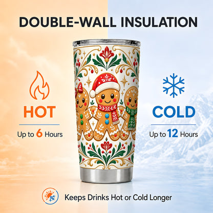 Folk Gingerbread Tumbler 20oz, Holiday Tumbler, Stainless Steel Travel Cup