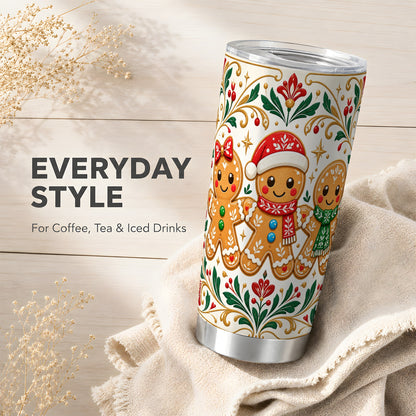 Folk Gingerbread Tumbler 20oz, Holiday Tumbler, Stainless Steel Travel Cup