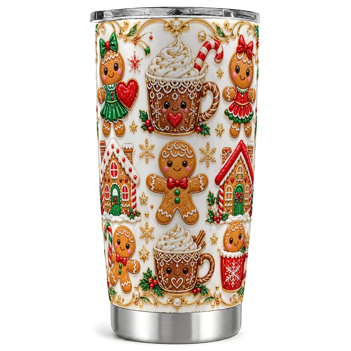Gingerbread Village Tumbler 20oz, Xmas Tumbler, Stainless Steel Travel Cup